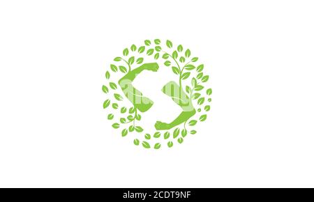 letter S for  hand health with leaf  logo design Stock Vector