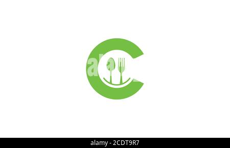 letter C or initial C with spoon fork restaurant menu kitchen logo design Stock Vector