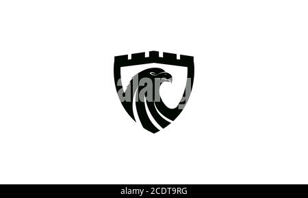 eagle head on shield silhouette  logo design Stock Vector