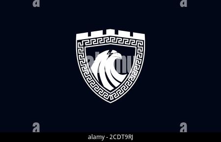 eagle head on shield  ancient ornament  logo design Stock Vector