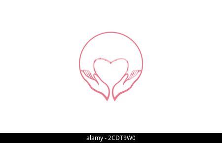 Love with hand and circle for care community or group logo design line Stock Vector