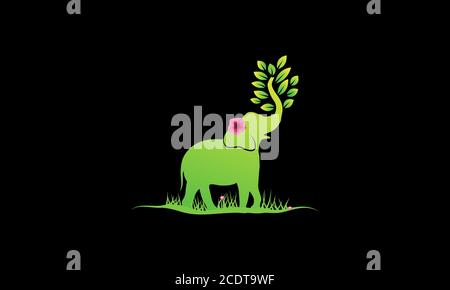 elephant with flower and leaf logo design Stock Vector