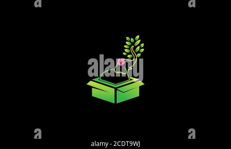 elephant with flower and box  logo design Stock Vector