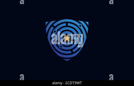 fingerprint tech shield security guard logo design Stock Vector