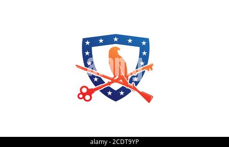 vintage shield with eagle and gun and star logo design Stock Vector