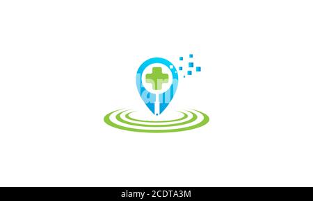 health care or hospital or medical search location point logo design Stock Vector