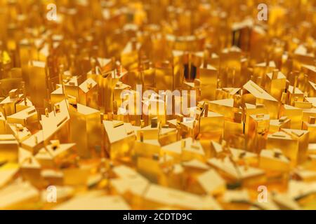 Golden city abstract space background. 3d Illustration Stock Photo