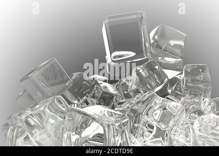 Ice cubes isolated on gray background 3d illustration Stock Photo