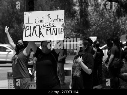 2020 CALIFORNIA USA May 30: Black lives matter protest in Southern California. Crowd of people at the political rally and demonstrating. Stock Photo