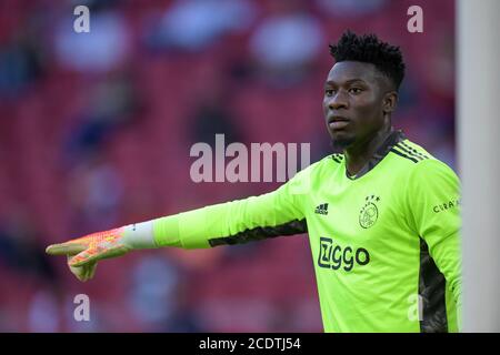 AMSTERDAM, NETHERLANDS - AUGUST 29: goalkeeper Andre Onana of Ajax during the pre season match between Ajax and Eintracht Frankfurt on August 29, 2020 in Amsterdam, The Netherlands.   *** Local Caption *** Andre Onana Stock Photo