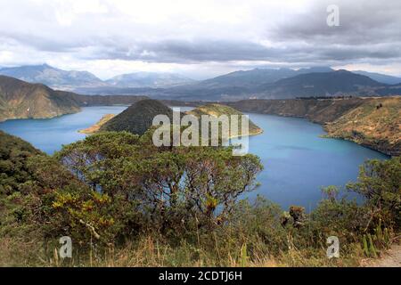Cuicocha crater lake at the foot of the Cotacachi volcano in the Andes Stock Photo