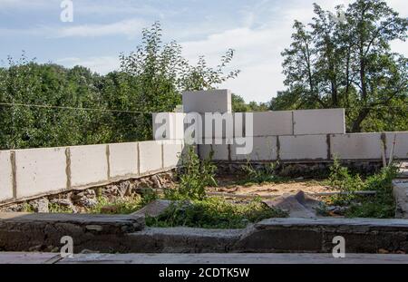 Construction of a house from aerated concrete materials. Stock Photo