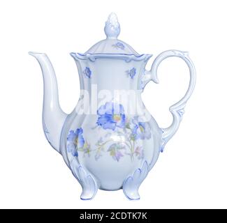 Vintage elegant porcelain tea pot isolated on white background Stock Photo