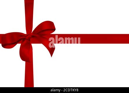 Red satin gift bow with horizontal and vertical ribbons Stock Photo