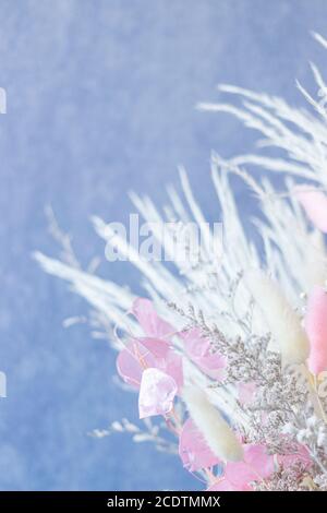 Bouquet of colorful dried flowers whites and pink and white spikes Stock Photo