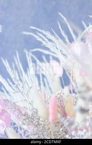 Bouquet of colorful dried flowers whites and pink and white spikes Stock Photo