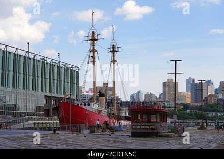 NEW YORK CITY, NY -22 AUG 2020- View of tall ships at Pier 16 in South Street Seaport on the East River in Manhattan, New York City, United States. Stock Photo