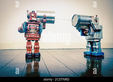 tin can phone robots Stock Photo