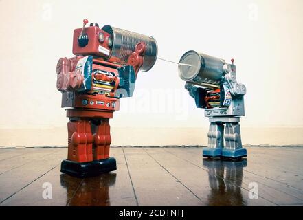 tin can phone robots Stock Photo