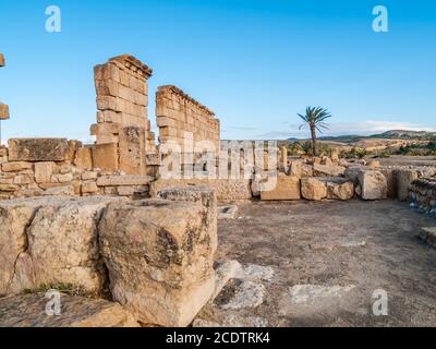 The archaeological site of Sbeitla is located in Sbeitla in Tunisia, in what was the Roman city of Sufetula and preserves the re Stock Photo