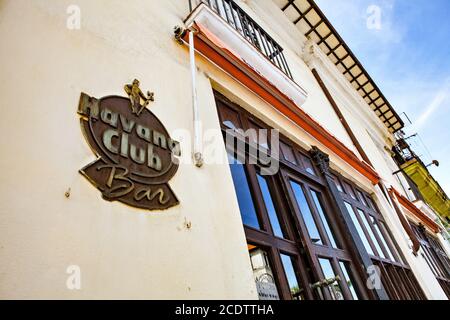 Havana Club Bar sign t the entrance of the bar in Havana. The bar is near the famous Museum Havana Stock Photo
