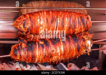 Grilled Turkish food 'Kokorec (kokoreç)', similar doner kebab Stock Photo