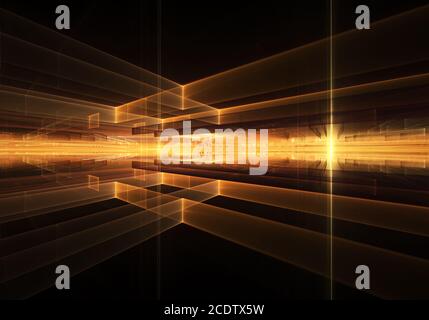 Fiery Geometrical Horizon with Rays of Light Stock Photo