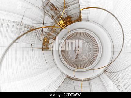 Mechanism, Ancient Golden Cogwheel on White Background Stock Photo