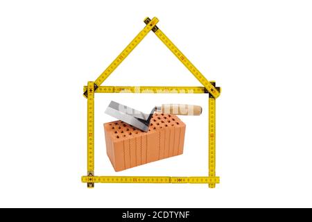 Logo for house and construction company with brick and folding rule Stock Photo
