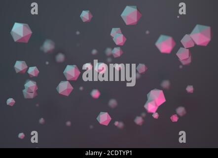 Colorful abstract geometric background with 3d solid figures icospheres. 3d illustration
