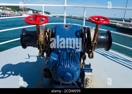 anchor windlass on forecastle Stock Photo