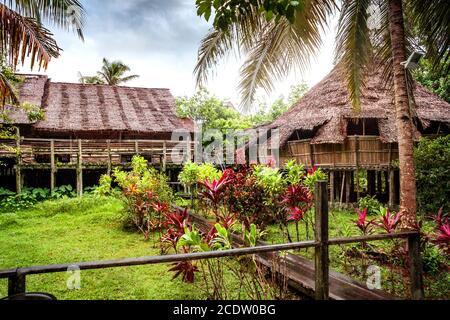 Bidayuh Longhouse in the museum village Sarawak Cultural Village Stock Photo