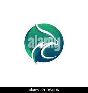 Eagle Logo design vector template negative space. Creative Wild Bird Falcon Hawk in circle Logotype concept icon. Stock Vector