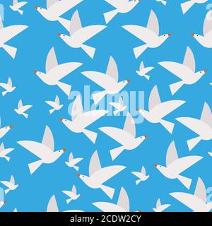 Seamless Bird Pattern on a sky blue background Stock Vector