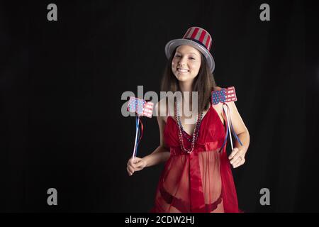 Gorgeous Patriotic Brunette Model Celebrating July 4th Holiday Stock Photo
