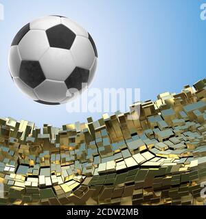 Soccer-ball isolated on golden architectural background 3d illustration Stock Photo