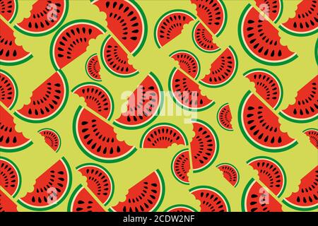 Seamless vector water melon pattern on a light green background Stock Vector