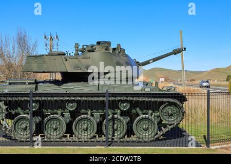 An M41A1 Walker Bulldog, an American light tank from the 1950s, on display at the National Army Museum, Waiouru, New Zealand Stock Photo