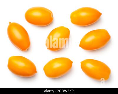 Yellow Plum Tomatoes Isolated on White Background Stock Photo