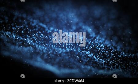 Abstract blue glowing particle burning in outer space background. 3D ...