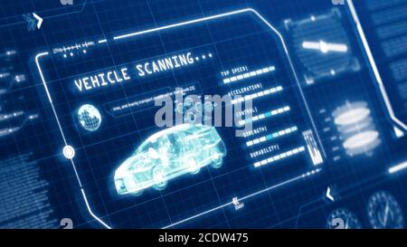 HUD driving car speed user interface computer screen display with pixels background. Blue abstract digital transformation hologram holographic technol Stock Photo