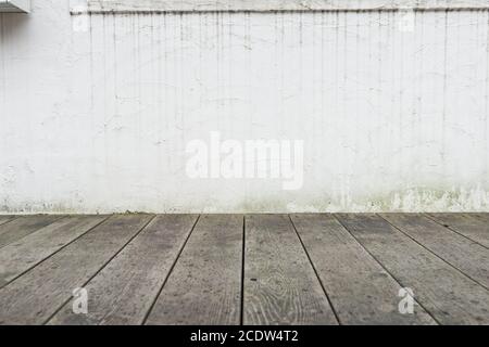 Empty top wood table over grunge brick wall background. For Product display montage. Stock Photo
