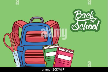 bag with notebooks and scissor design, Back to school eduacation class ...