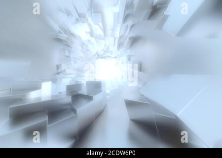 Abstract Architectural tunnel light Irregular triangle Futuristic background made of silver or platinum. Success concept 3d illu Stock Photo