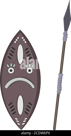 spear and shield isolated illustration on white background in cartoon style. Design element Stock Vector