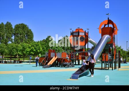 Moscow, Russia - May 22. 2018. playground for children in Park Sadovniki Stock Photo