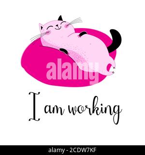Vector illustration of a lovely funny cat lying on the sofa. Advertising a cat at work. Stock Vector