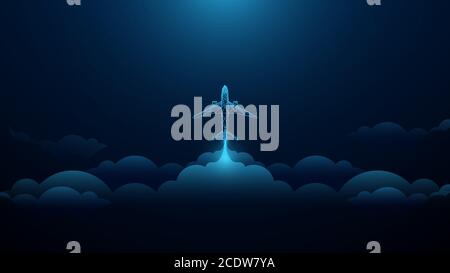 Airplane taking off in the cloudy sky. Startup Business concept. Vector illustration Stock Vector
