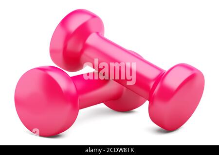 pink dumbbells isolated on white background Stock Photo