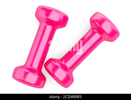 pink dumbbells isolated on white background Stock Photo